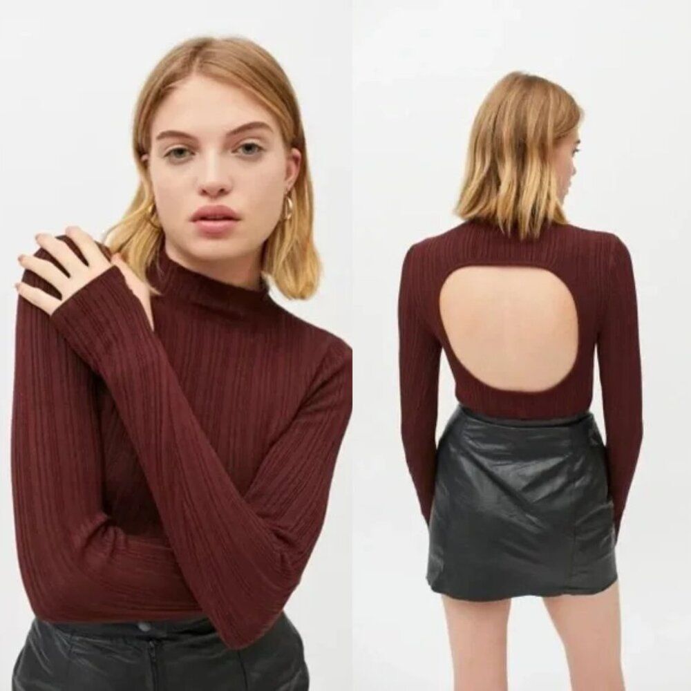 Urban Outfitters BDG Kiara Open Back Ribbed Long Sleeve Top Size Small NWOT $60